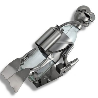 Scuba Diver Recycled Steel Sculpture Wine Bottle Holder