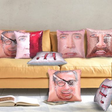 Sequin Home Decor Pillow Cover Nicolas Cage Pattern Throw Pillow Case