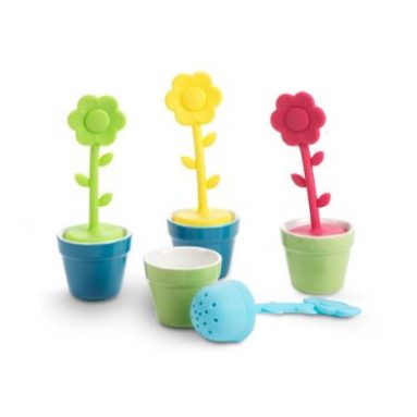 Set 4 Silicone Porcelain Flower In Pot Loose Leaf Tea Strainer Infuser Ball