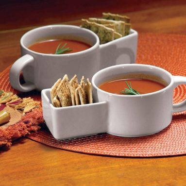 Set of 2 Soup and Cracker Ceramic Mugs
