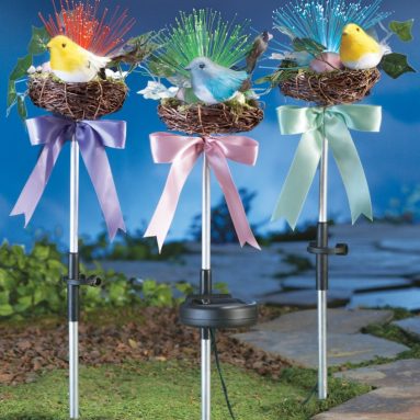 Set of 3 LED Fiber Optic Solar Bird Nests
