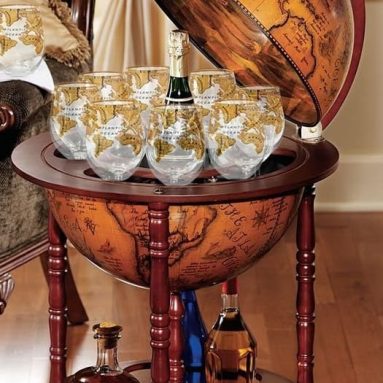 Set of 4 Gold World Globe Stemless Wine Glasses
