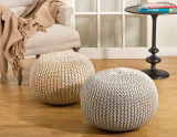 Silver Foil Print Rope Pouf