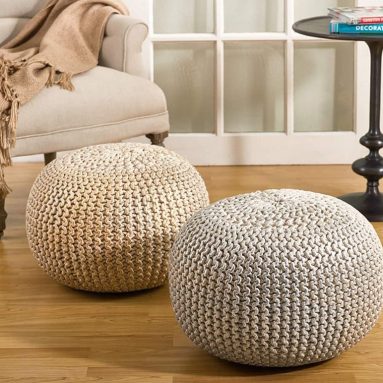 Silver Foil Print Rope Pouf