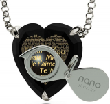Silver Heart Pendant 24k Gold Inscribed in 120 Languages on Cubic Zirconia
