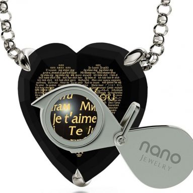 Silver Heart Pendant 24k Gold Inscribed in 120 Languages on Cubic Zirconia