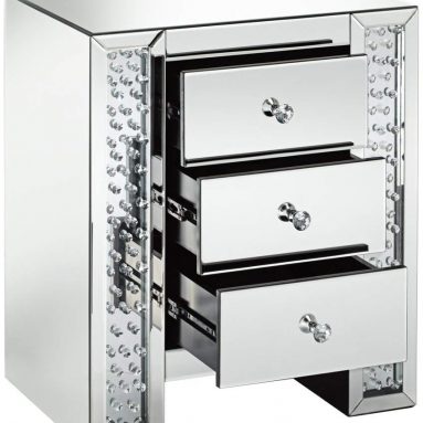 Silver Mirrored Crystals 3-Drawer Accent Table