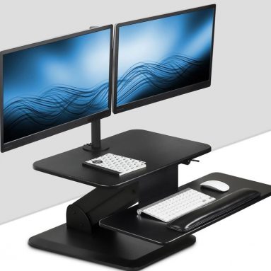Sit Stand Workstation Standing Desk Converter With Dual Monitor Mount Combo