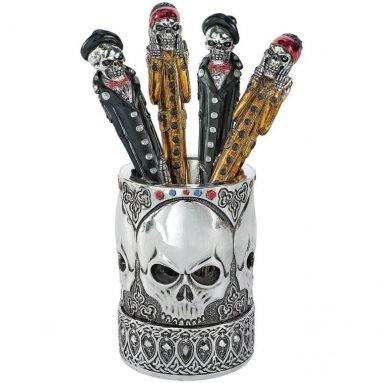 Skeleton Head Shaped Pen Desk Set