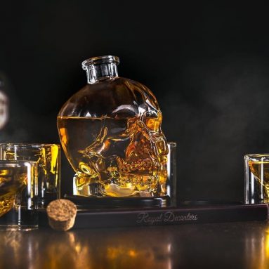 Skull Shaped Glass Whiskey and Liquor Decanter Set