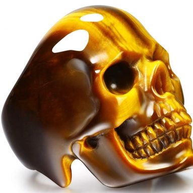 Skullis Gold Tiger Eye Crystal Skull Ring
