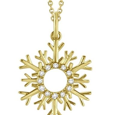 Snowflake Diamond Pendant Necklace 14k Yellow Gold