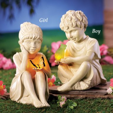 Solar Children Garden Statue and Pet