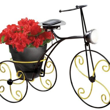 Solar-Powered Metal Bicycle Garden Planter