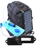 SolarSak water filtering solar hydration backpack with LED attachment