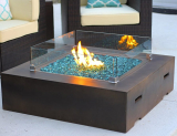 Square Modern Concrete Fire Pit Table w/ Glass Guard and Crystals