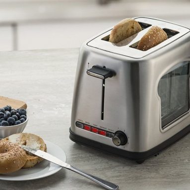 Stainless Steel Wide Slot Toaster With See Through Window