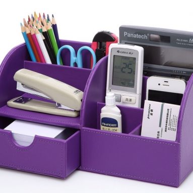 Storage Compartments Multifunctional PU Leather Office Desk Organizer
