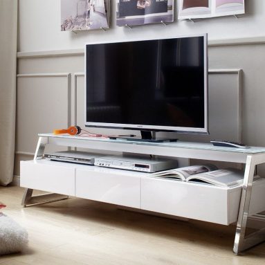TV Stand with Brushed Stainless Steel Support