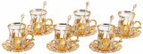 Tea Glasses with Holders Lids and Saucers Set