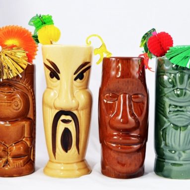 Tiki Mug Set of 4 with Cocktail Picks