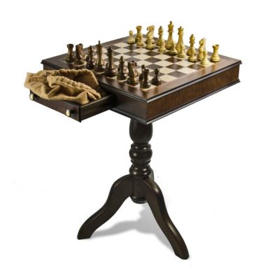 Timeless Handcrafted Walnut Finish Italian Musical Pedestal Chessboard