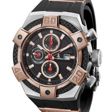 Tone Rose Gold Chronograph Men Watch with Carbon Fiber Bezel