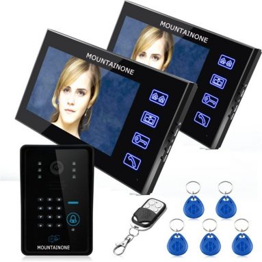 Touch Key 7″ Color RFID Video Door Phone Doorbell Video Intercom System 5 ID Card Video Intercom 2 Monitor