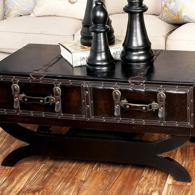 Traditional Dark Brown Leather Coffee Table