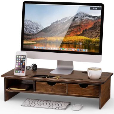 Tribesigns Monitor Stand Riser with Storage Organizer Drawers Bamboo