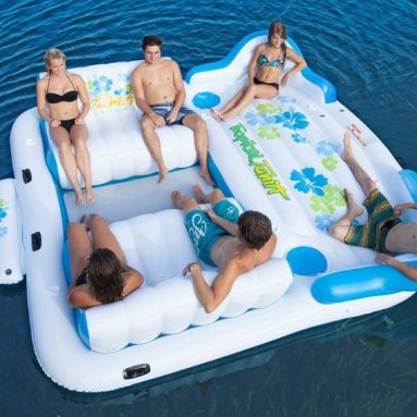 Tropical Tahiti Inflatable Floating Island 6 Person Capacity Contoured Sofas with Built-in Coolers