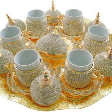 Turkish Coffee Espresso Serving Set Swarovski Crystal