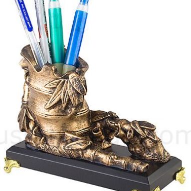 USB Bamboo Pen Holder 4-Port Hub with Speaker