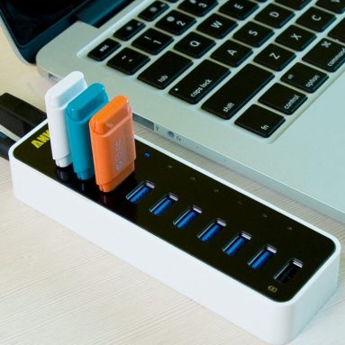 USB 3.0 9-Port Hub + 5V 2.1A Charging Port with 12V 5A Power Adapter