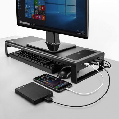 USB3.0 Wireless Charging Aluminum Monitor Stand Riser Support Transfer Data and Charging