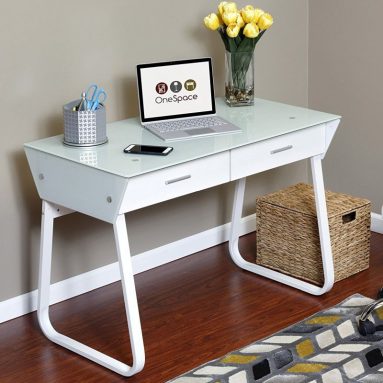 Ultramodern Glass Computer Desk with Drawers