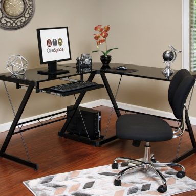 Ultramodern Glass L-Shape Desk