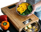 Unique Bamboo Cutting Board with Stainless Steel Clearing Bowls