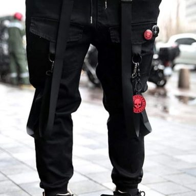 Unique Techwear Cotton Dark Strap Sporty Hiking Band Slacks Pants