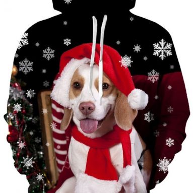 Unisex Printed Ugly Christmas Hooded Sweatshirt Pullover Hoodie