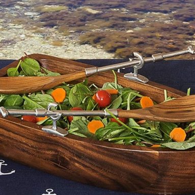 Vagabond House Row Boat Shaped Acacia Wood Salad Bowl