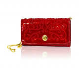 Damask Embroidered Leather Clutch Wallet