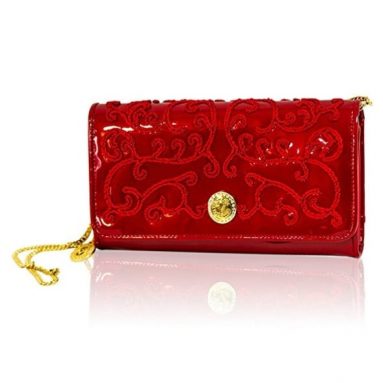 Damask Embroidered Leather Clutch Wallet