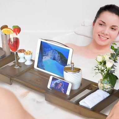 WOOD Luxury Bamboo Bathtub Caddy Tray