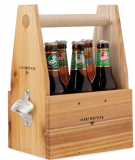 WOODEN BEER TOTE WITH BOTTLE OPENER