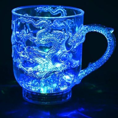 Water Liquid Activated Light Cup Dragon Painted Plastic Cups Mug Color Change Flash blinking Light