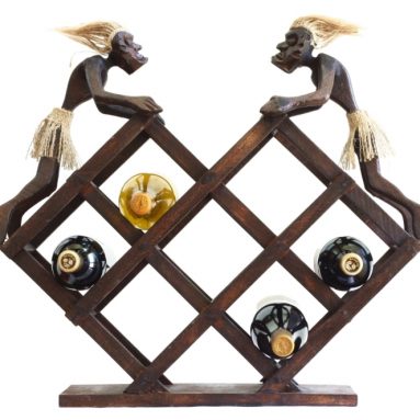 Wine Rack and Bottles Primitive Hand Carved Wooden Wine Holder Tiki