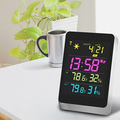 Wireless Color Weather Station Black with Backlight Indoor Outdoor Temperature
