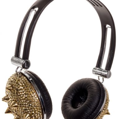Gold Womens DJ Jeadphones Spikes BLING Headphones