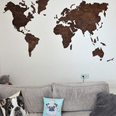 Wood World Map Wooden with push pins